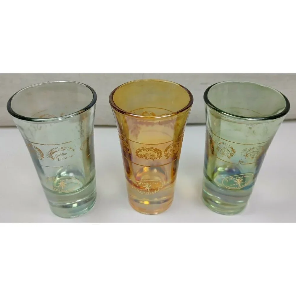 Lot Of 3 J. Preziosi Lavorato A Mano Orange Green Italian Art Shot Glasses VTG